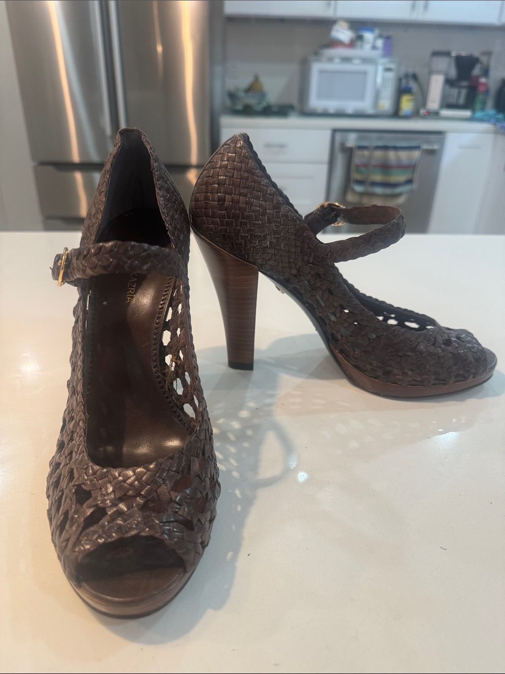 BCBG Max Ariza Women's Brown Woven Mary Jane High-Heel Pumps